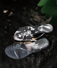 Brown Zircon Splicing Chic Wedge Suede Slide Sandals