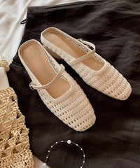 Fashion Splicing Chunky Yellow Faux Leather Hollow Out Slide Sandals