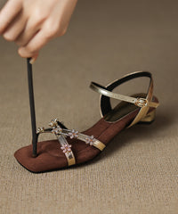 Black Cowhide Leather Comfortable Splicing Zircon Sandals