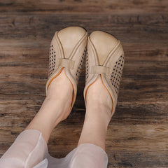 Women Hollow Leather Casual Slippers