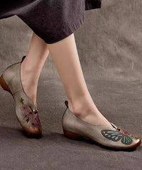 Spring New Boho Embossed Cowhide Flats Shoes