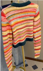 Orange Stripes Knitted Cropped Cardigan