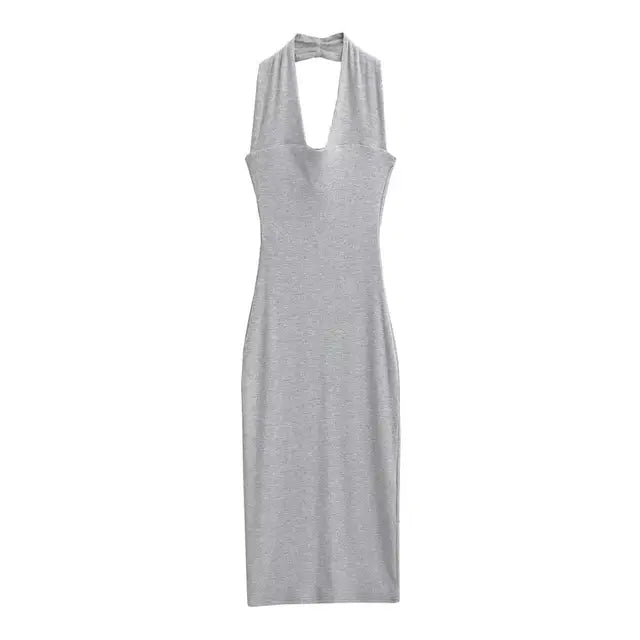 Pre Order:  Backless Halter Knitted Midi Dress