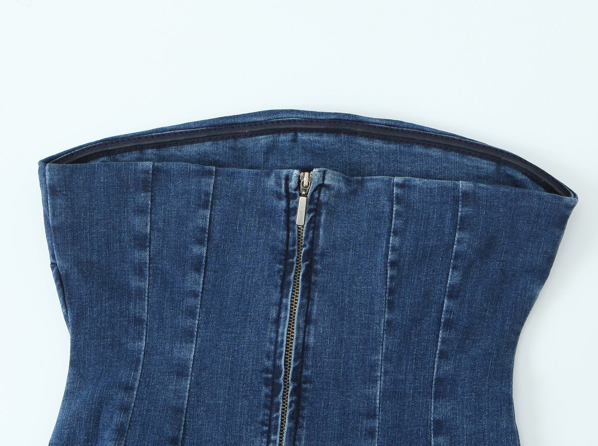 Pre Order:  Backless Strapless Denim Dress