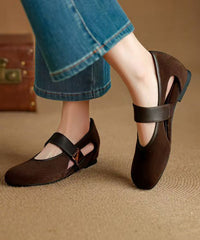 Boutique Purple Hollow Out Buckle Strap Splicing Wedge Shoes