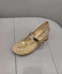 Fashion Splicing Chunky Shoes Black Breathable Mesh Zircon