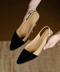 Classy Cowhide Leather Splicing Beige Sandals Pointed Toe