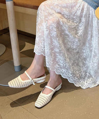 Fashion Splicing Chunky Yellow Faux Leather Hollow Out Slide Sandals