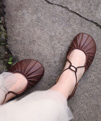 Green Cowhide Leather Water Sandals Hollow Out Wrinkled