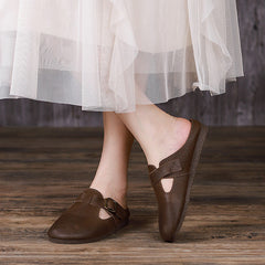 Women Leather Retro Casual Flat Slippers