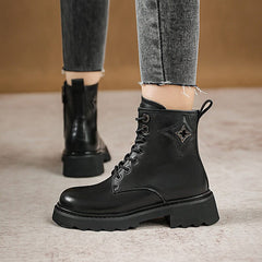 Winter Retro Leather Furred Thick Sole Boots