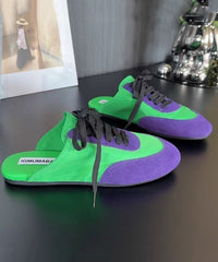 Fashion Lace Up Splicing Blue Suede Slide Sandals