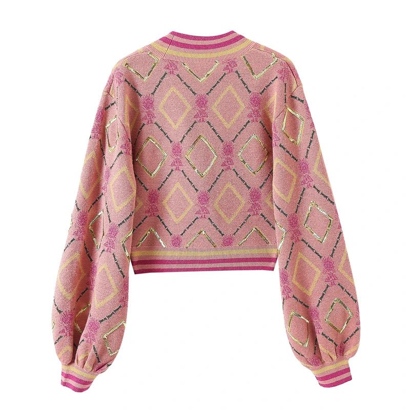Pre Order:  Beaded Buttons Sequined Knit Cardigan
