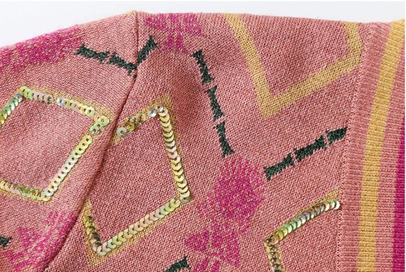 Pre Order:  Beaded Buttons Sequined Knit Cardigan