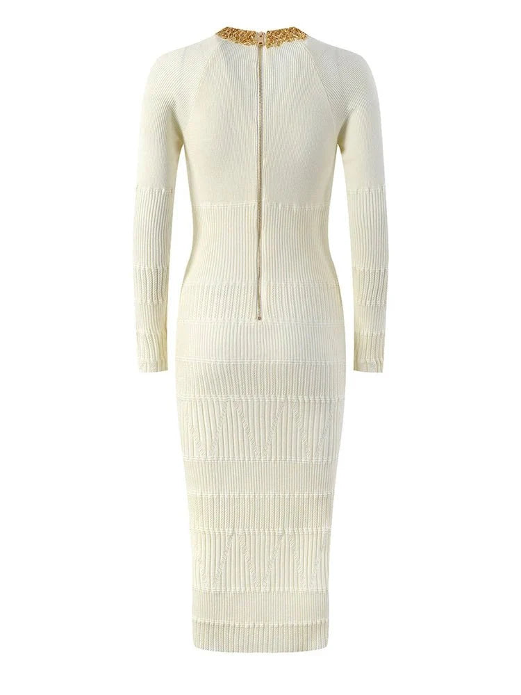 Pre Order:  Beaded Neck Knitted Midi Dress