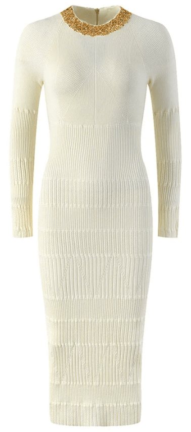 Pre Order:  Beaded Neck Knitted Midi Dress