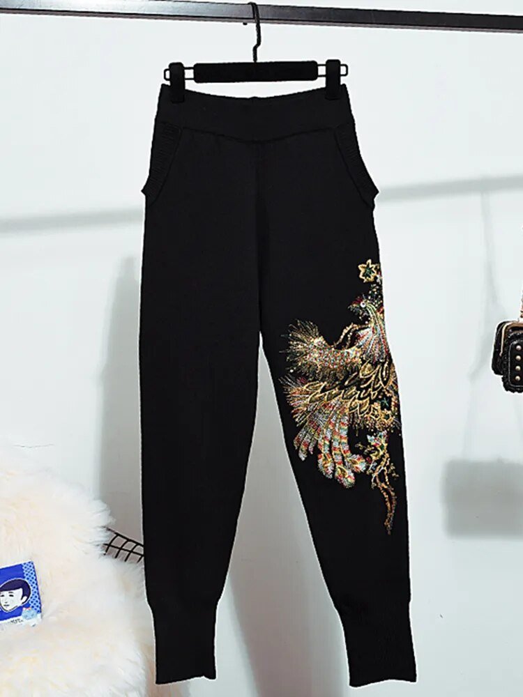 Pre Order:  Beaded Sequined Peacock Sweater + Pants Set