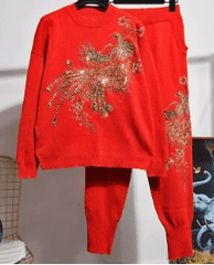 Pre Order:  Beaded Sequined Peacock Sweater + Pants Set