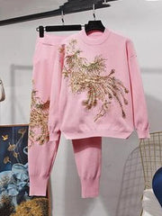 Pre Order:  Beaded Sequined Peacock Sweater + Pants Set