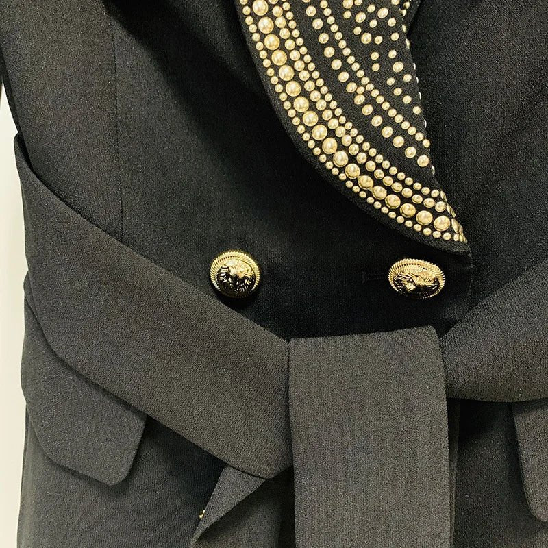 Pre Order:  Beaded Shawl Collar Belted Blazer