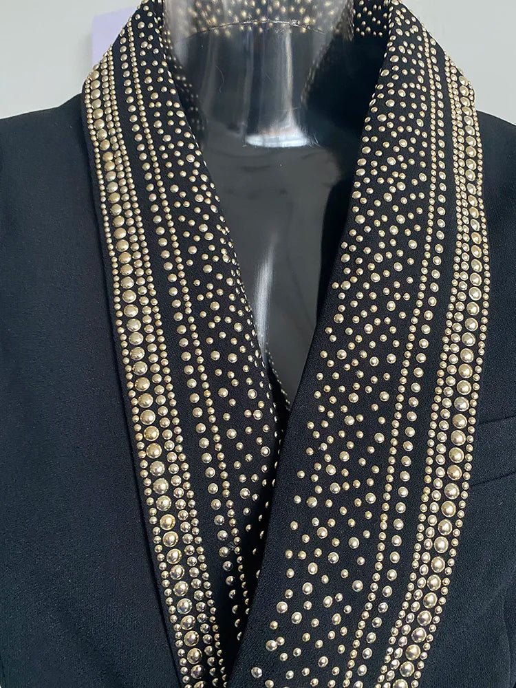 Pre Order:  Beaded Shawl Collar Belted Blazer