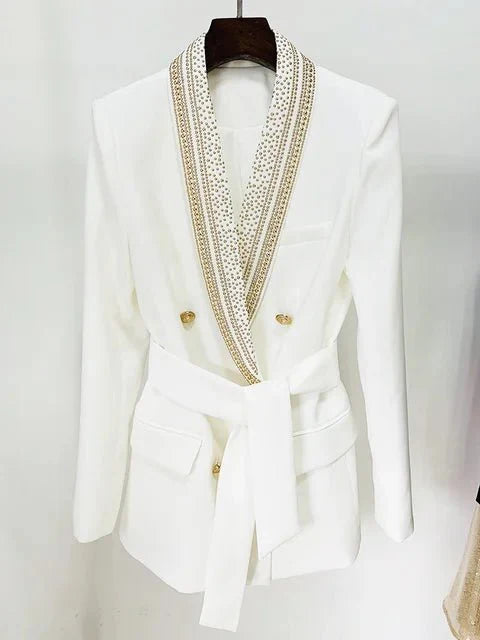 Pre Order:  Beaded Shawl Collar Belted Blazer