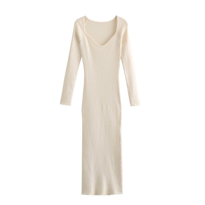 Pre Order:  Beige Stretch Knit Midi Dress