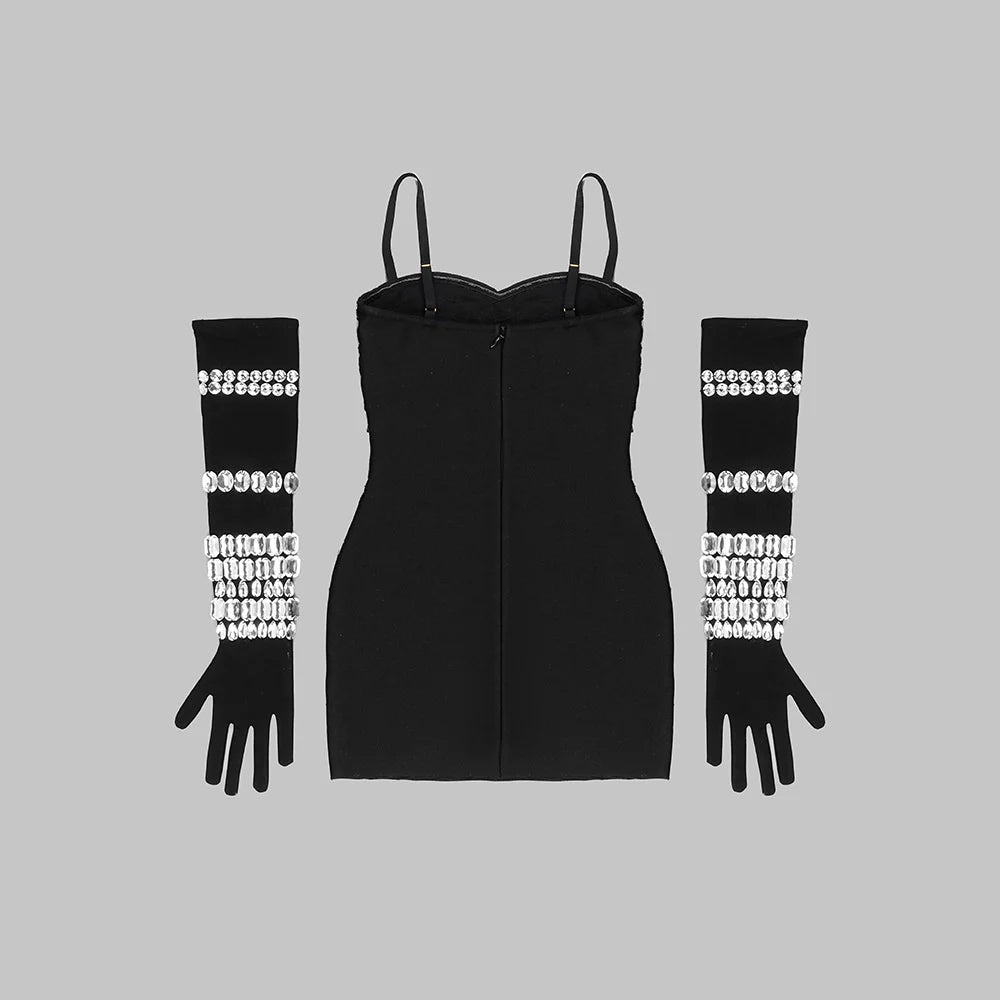 Pre Order:  Bejeweled Gloves Sleeveless Mini Dress