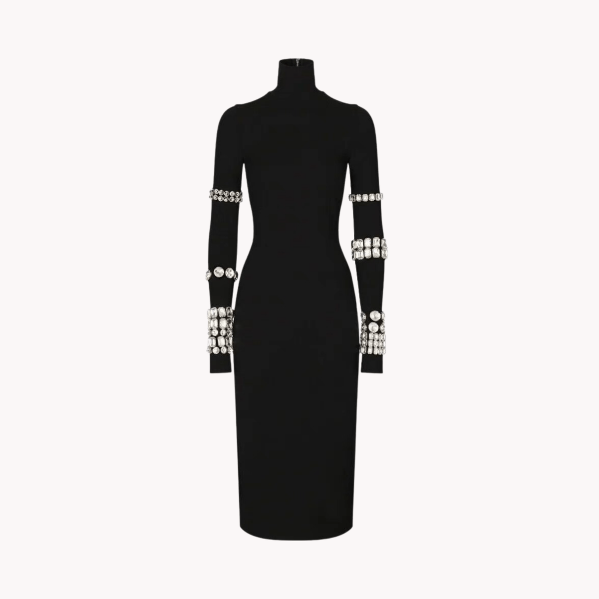 Pre Order:  Bejeweled Sleeve High-Neck Bodycon Dress