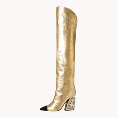 Pre Order:  Bejeweled Wedge Heel High Boots