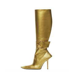 Pre Order:  Belted Pointed Toe Leather Boots