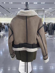 Pre Order:  Belted Zip-Up Faux Fur Jacket