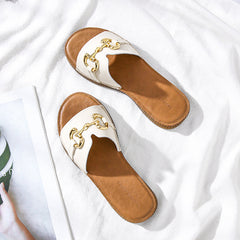 Women Summer Vintage Handmade Cowhide Leather Slippers