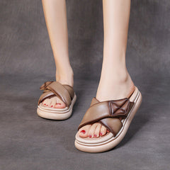 Sheepskin Leather Women Velcro Tape Flat Slippers