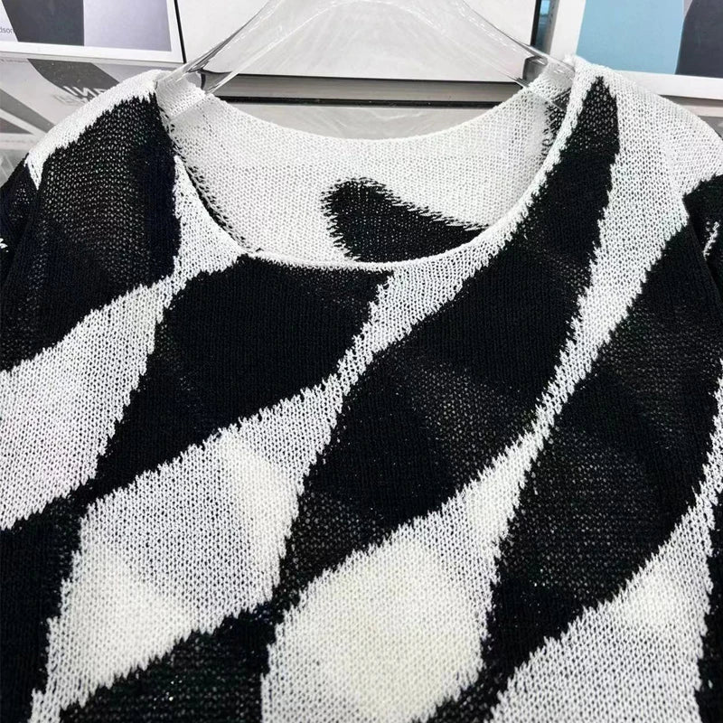 Pre Order:  Black and White Contrast Knit Sweater