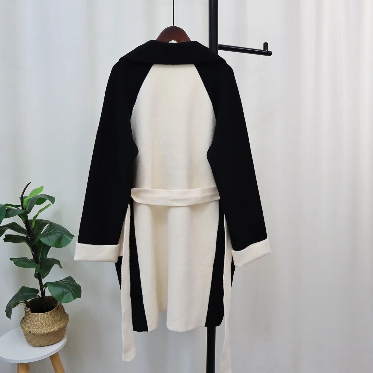 Pre Order:  Black and White Contrast Woolen Coat