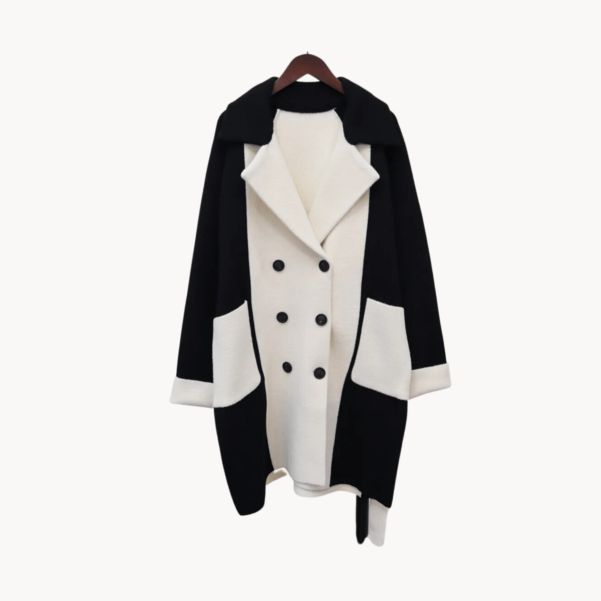 Pre Order:  Black and White Contrast Woolen Coat