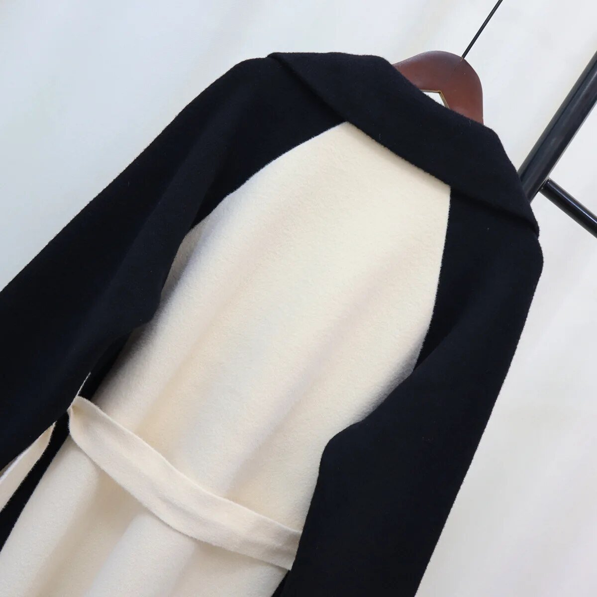 Pre Order:  Black and White Contrast Woolen Coat