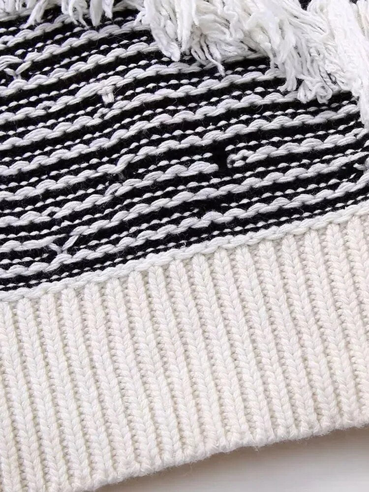 Pre Order:  Black and White Fringed Knit Sweater