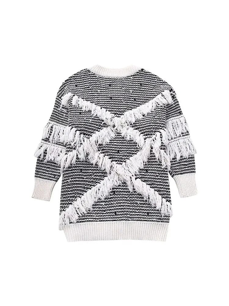 Pre Order:  Black and White Fringed Knit Sweater