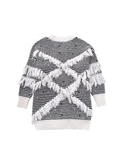 Pre Order:  Black and White Fringed Knit Sweater