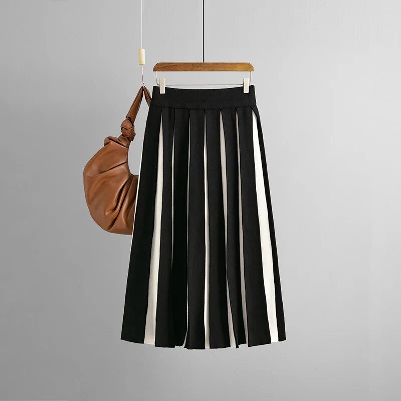 Pre Order:  Black Striped Knitted Long Skirt