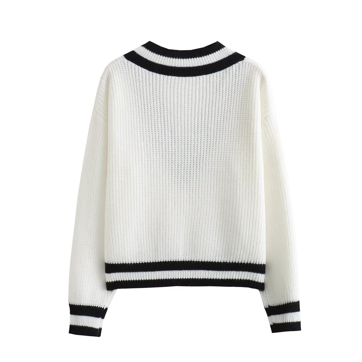 Pre Order:  Black Stripes Accent Loose White Sweater