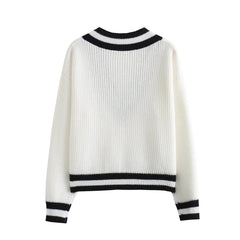 Pre Order:  Black Stripes Accent Loose White Sweater