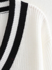 Pre Order:  Black Stripes Accent Loose White Sweater