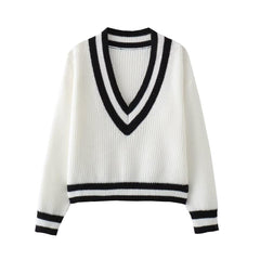 Pre Order:  Black Stripes Accent Loose White Sweater