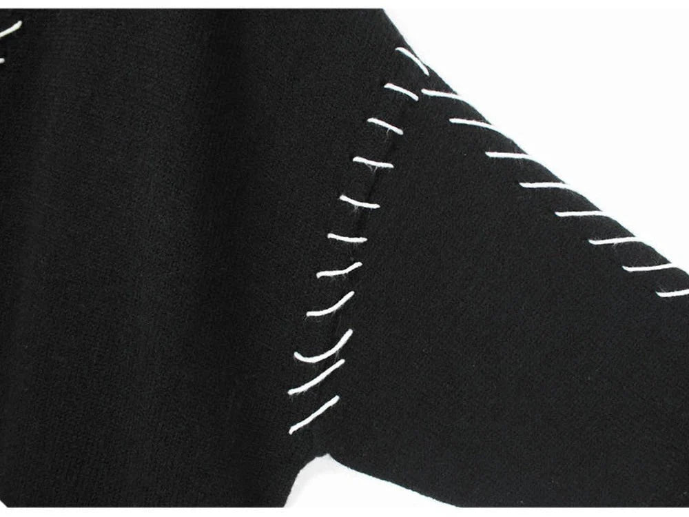 Pre Order:  Black Topstitched Loose Long Knit Cardigan