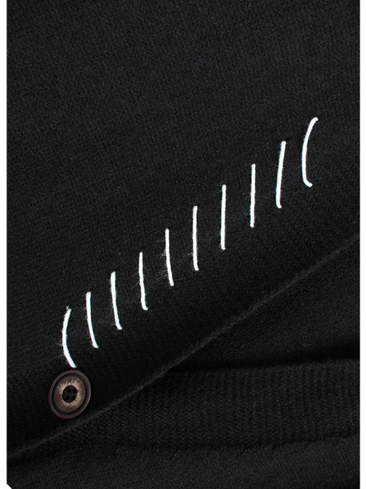 Pre Order:  Black Topstitched Loose Long Knit Cardigan