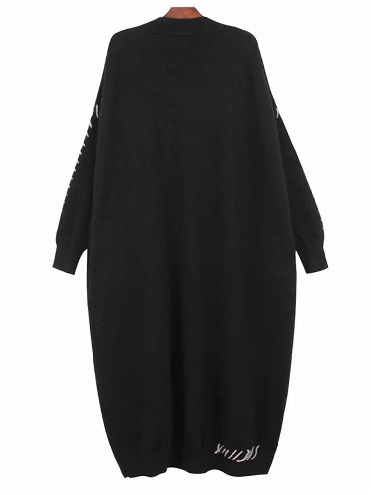 Pre Order:  Black Topstitched Loose Long Knit Cardigan