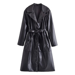 Pre Order:  Black Vegan Leather Belted Trench Coat